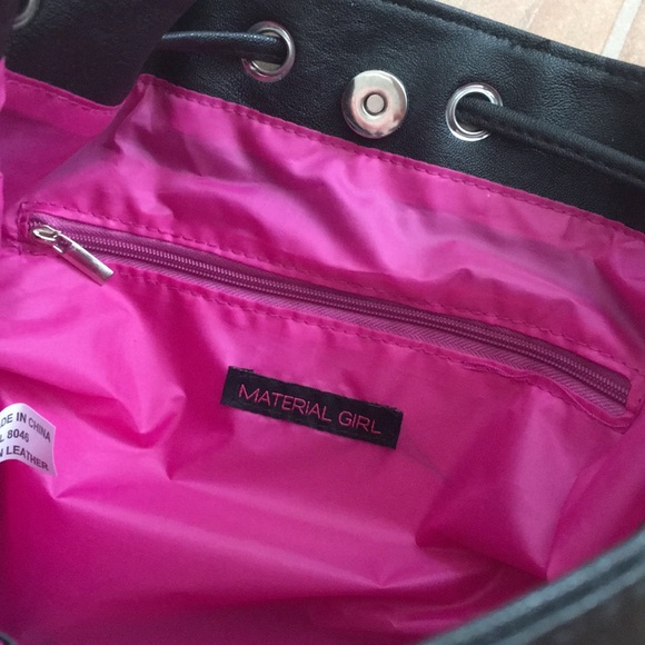 NWOT Material Girl Black Faux Leather Studded Bucket Bag Purse - Picture 4 of 5